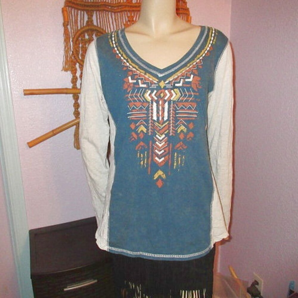 Panhandle Western Embroidered Top Size XL T-Shirt Aztec Cowgirl Boho Grunge